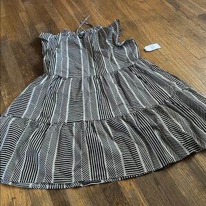Stylish Black and White Striped Dress  flutter sleeves